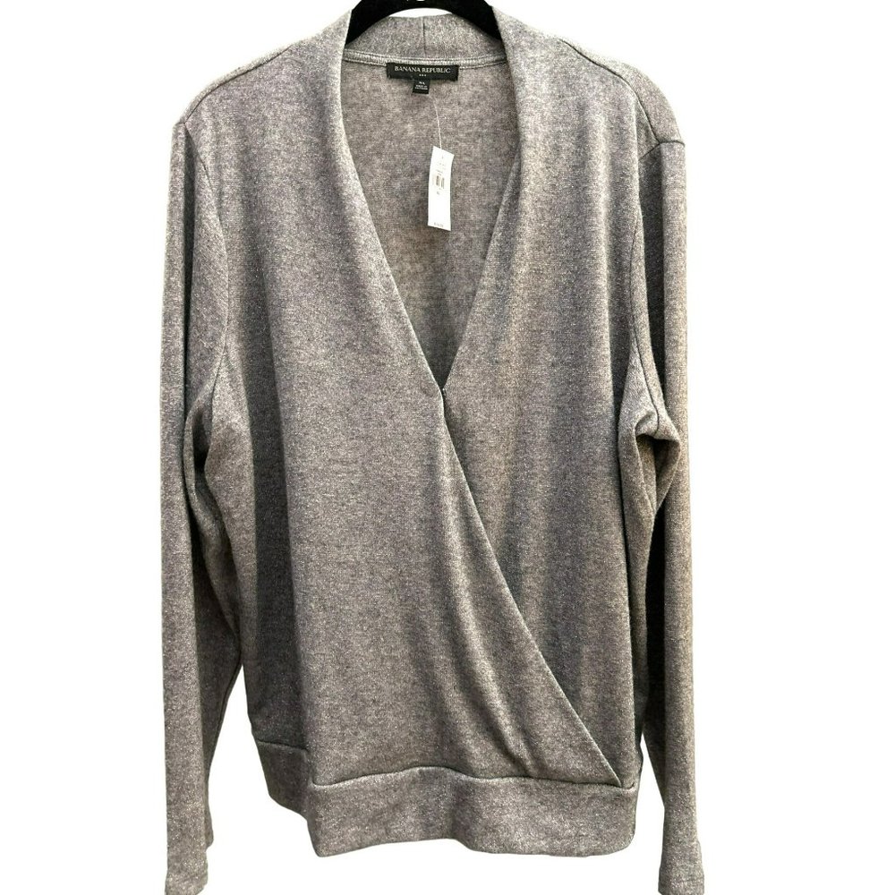 Banana Republic Women's Gray V-Neck Metallic Sweater Size XL Long Sleeve NWT
